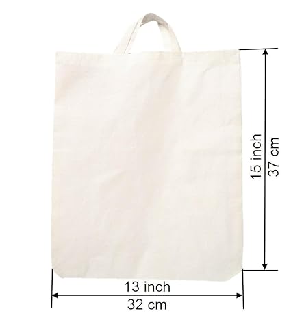 LUSKA (Pack of 5 Cotton Tote Grocery Shopping Bags for Groceries Fruits & Vegetables | With Handles | Hold 6 kgs | 13 Inch x 15 inch | White Hand-made Reusable Washable Eco Friendly Biodegradable Jhola bag