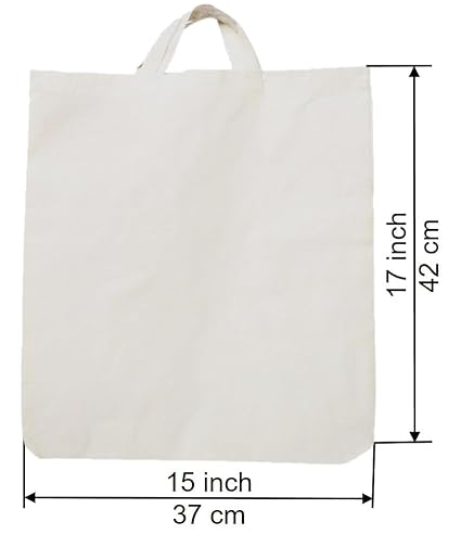 LUSKA (Pack of 5 Cotton Tote Grocery Shopping Bags for Groceries Fruits & Vegetables | With Handles | Hold 7 kgs | 15 Inch x 17 inch | White Hand-made Reusable Washable Eco Friendly Biodegradable Jhola bag