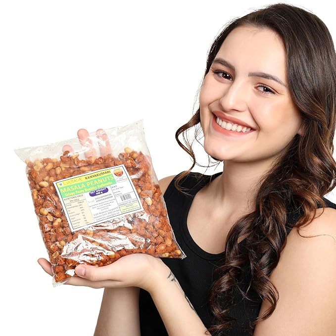 LUSKA Kanyakumari Spicy Hot Crunchy Masala Coated Roasted Peanuts | 400 grams | Traditional South Indian Masala Kadalai | Zero Cholesterol
