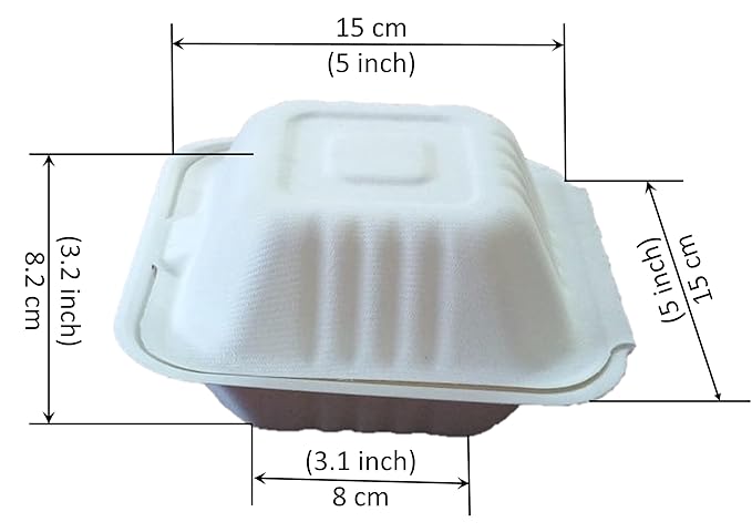 LUSKA Sugarcane Paper Burger Box 6 x 6 inch (Pack of 50) | Disposable lunch box for burger, sandwich, or take home food from restaurants | 100% Natural Biodegradable Eco-friendly