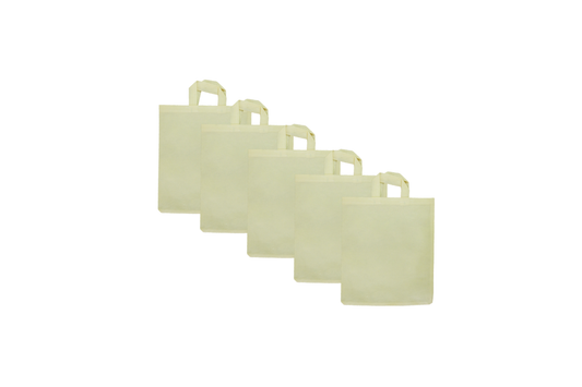 LUSKA Reusable Tote Grocery Shopping Bags (Pack of 5) | With Handles | Hold 5 kgs | 11 in x 13 in | Hand-made Recyclable Eco Friendly Jhola Bag, Shopping Bag For Grocery, Vegetable Bags For Market | Ivory Color