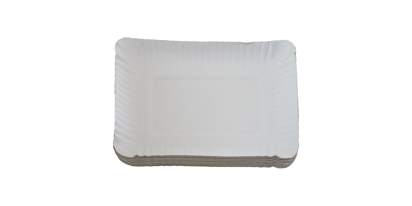 LUSKA 100% Biodegradable 11 inch x 9 inch Rectangular White Paper Plates, for Parties and Family Events, Disposable Pack of 50 Plates