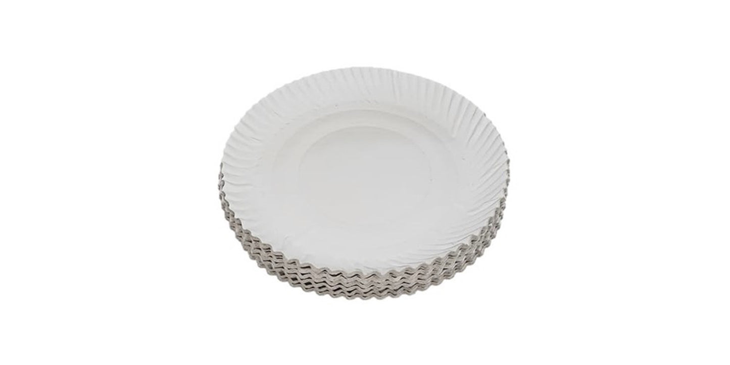 LUSKA 100% Biodegradable 10 inch Round White Paper Plates, for Parties and Family Events, Disposable Pack of 50 Plates