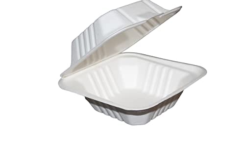 LUSKA Sugarcane Paper Burger Box 6 x 6 inch (Pack of 50) | Disposable lunch box for burger, sandwich, or take home food from restaurants | 100% Natural Biodegradable Eco-friendly