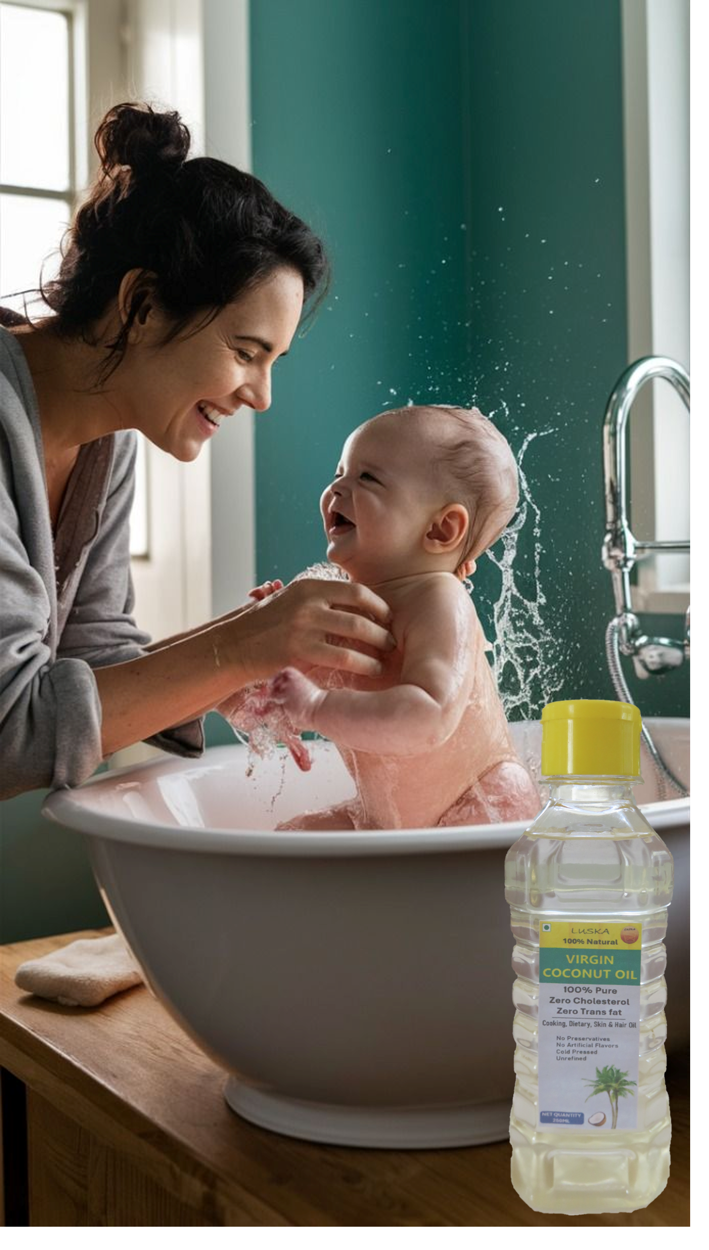 LUSKA 100% Natural Cold Pressed Extra Virgin Coconut Oil 250ml| 100% Pure & Unrefined| Natural, Healthy| For Daily Cooking, Massage, Hair & Skin Care| Zero Cholesterol| Zero Trans Fat