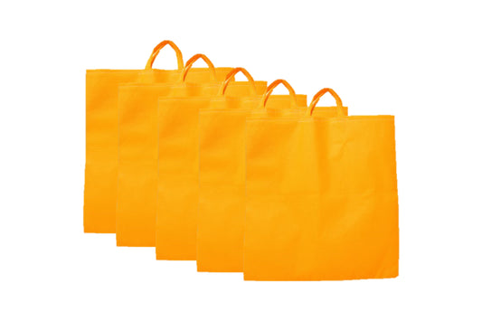 LUSKA Reusable Tote Grocery Shopping Bags (Pack of 5) | With Handles | Hold 7 kgs | 11 in x 13 in | Hand-made Recyclable Eco Friendly Jhola Bag, Shopping Bag For Grocery, Vegetable Bags For Market | Orange Color