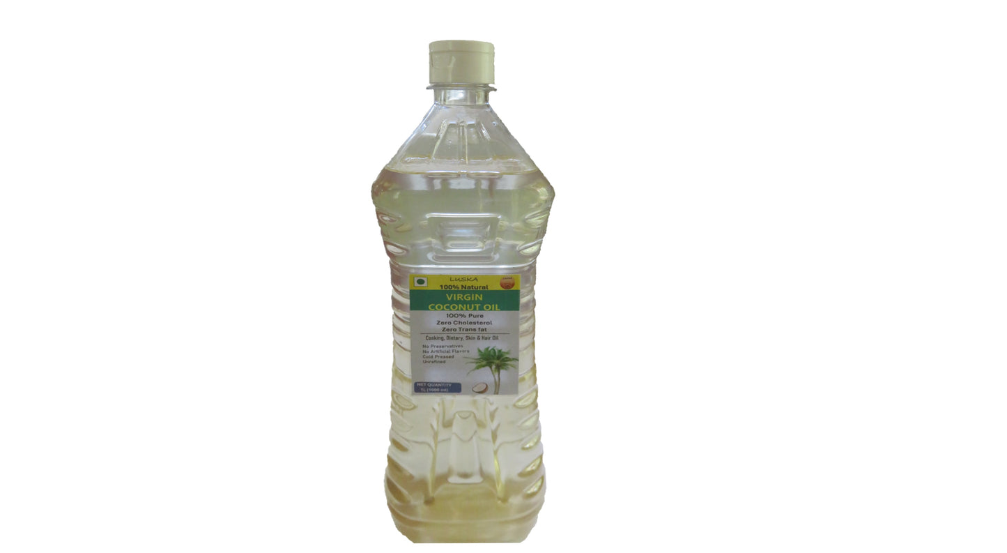 LUSKA 100% Natural Cold Pressed Extra Virgin Coconut Oil 1L (1000 ml) | 100% Pure & Unrefined| Natural, Healthy| For Daily Cooking, Massage, Hair & Skin Care| Zero Cholesterol| Zero Trans Fat