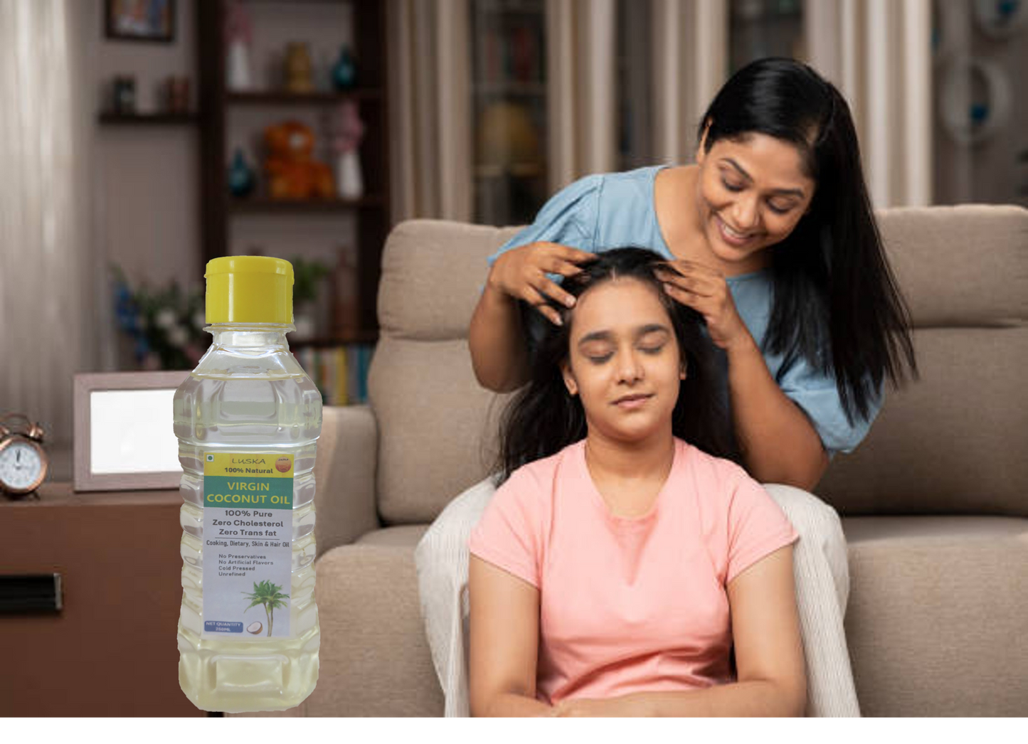 LUSKA 100% Natural Cold Pressed Extra Virgin Coconut Oil 250ml| 100% Pure & Unrefined| Natural, Healthy| For Daily Cooking, Massage, Hair & Skin Care| Zero Cholesterol| Zero Trans Fat