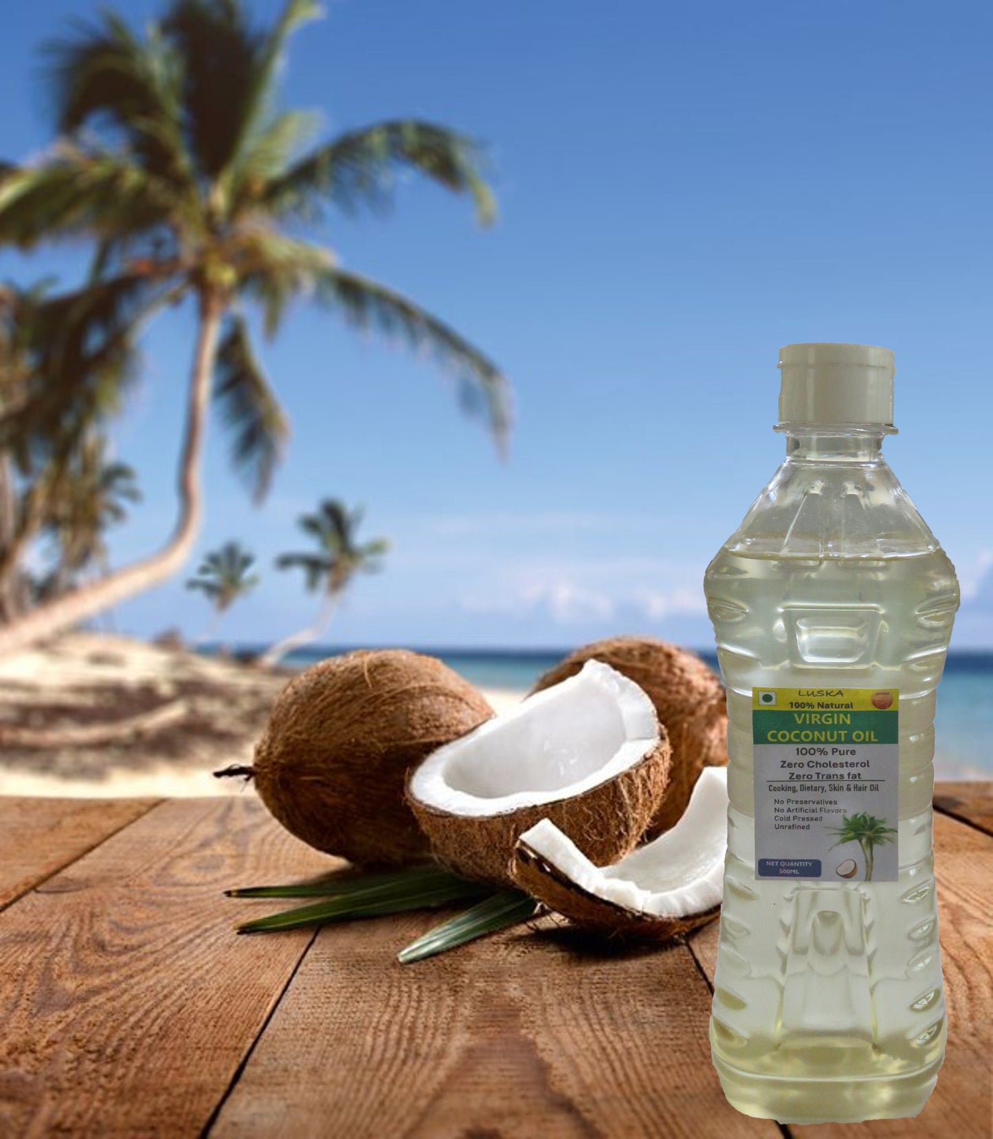 LUSKA 100% Natural Cold Pressed Extra Virgin Coconut Oil 250ml| 100% Pure & Unrefined| Natural, Healthy| For Daily Cooking, Massage, Hair & Skin Care| Zero Cholesterol| Zero Trans Fat