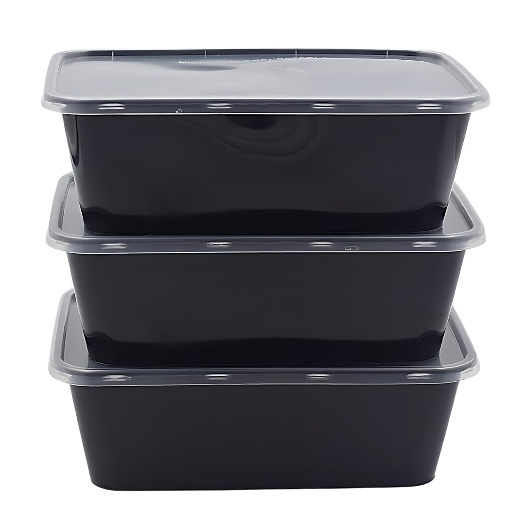 LUSKA Rectangular Reusable Plastic Containers with Lid, 750ml (Pack of 25) for Food Storage, Food Delivery, Kitchen and Houshold use | Microwave Safe, Microwave Safe, Fridge & Freezer Safe