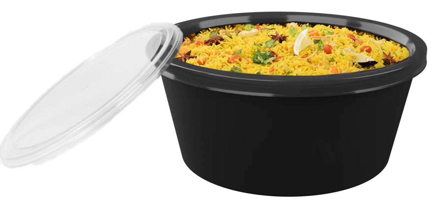 LUSKA Round Food Delivery Containers with Lid, 750ml (Pack of 25) | Reusable Plastic Containers for Food Delivery, Food Storage, Kitchen and Household use | Microwave Safe, Fridge & Freezer Safe